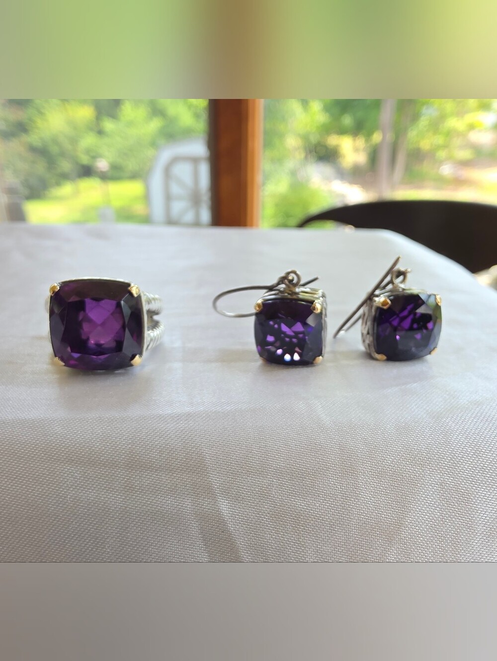 🎉925 Vtg Sterling Silver 18k White Gold Plating Deep Purple Amethyst Ring